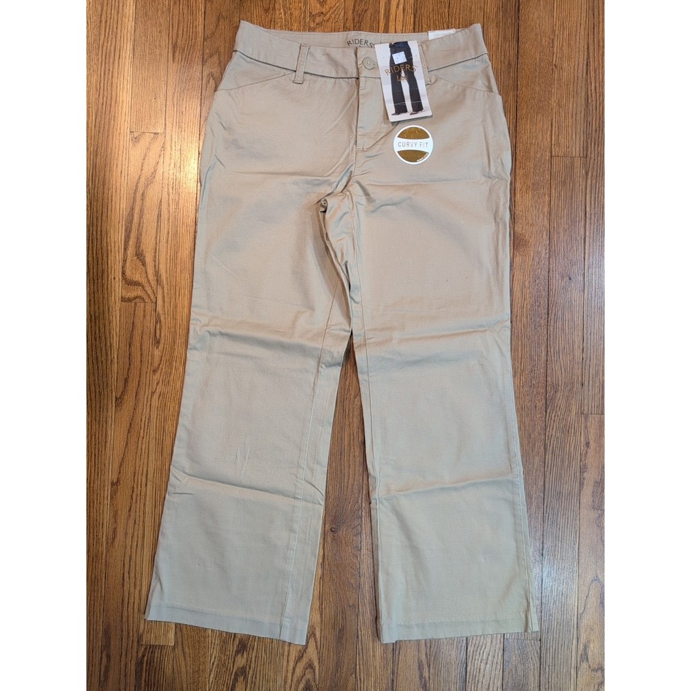 NWT Riders by Lee Womens Curvy Fit Khaki Tan Trouser pants‎ PETITE Stretch Sz 12